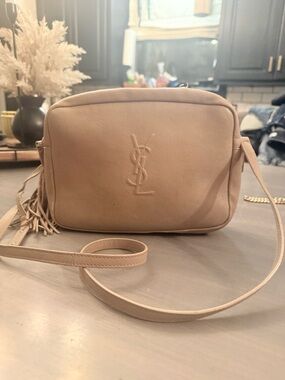 Saint Laurent Beige Leather Crossbody Lou Camera Bag with Tassel